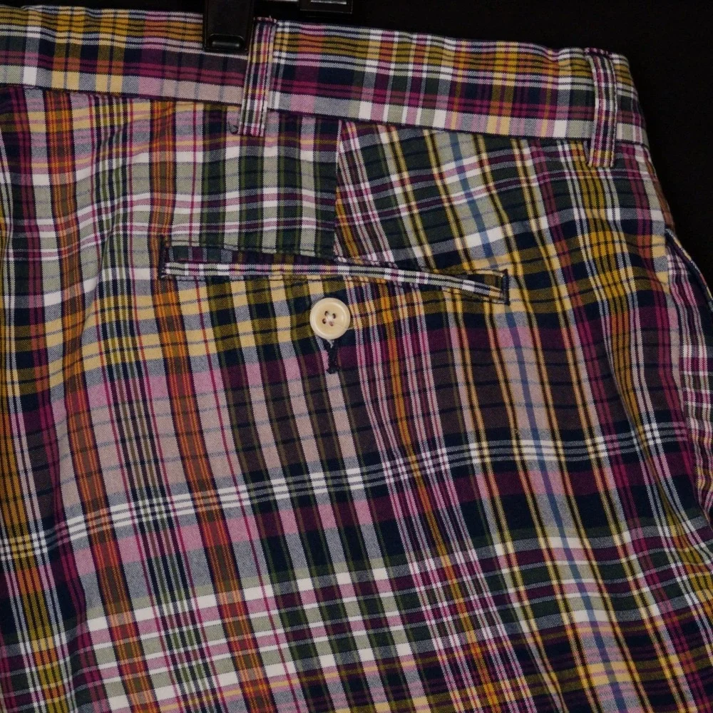 Polo Ralph Lauren Shorts Mens 42 Multi Plaid Vintage Madras Cotton Flat‎ Front